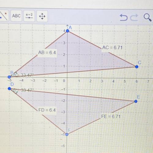 What series of rigid transformations would map the copied triangle (DEF) back onto the original (AB