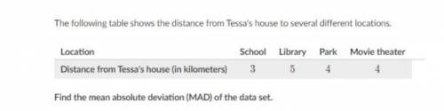 The following table shows the distance from Tessa's house to several different locations.