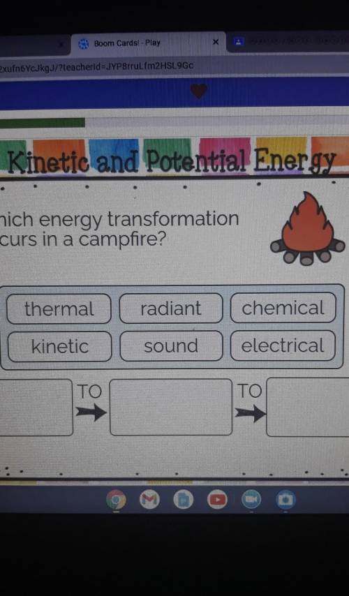 Which energy transformation occurs in a campfire? ​