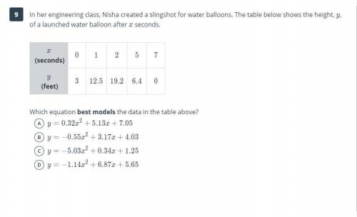 In her Engineering class, Nisha created a slingshot for water balloons. The table shows the height