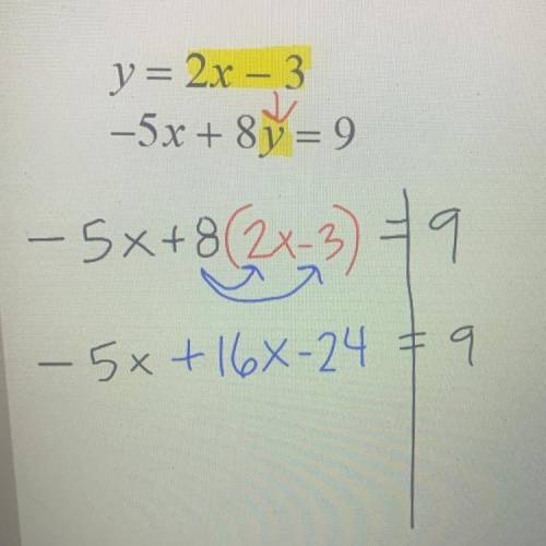 What is the next step in solving this equation

a. -5x-8=9
b. -13x=9
c. 11x-24=9
d. -21x-24=9