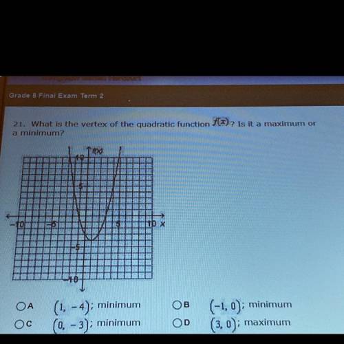 What is the quadratic function f(x)? Is it a maximum or a minimum?
-
Please quickly!!