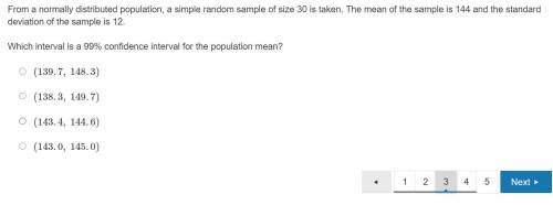 From a normally distributed population, a simple random sample of size 30 is taken. The mean of the