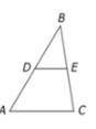 The figure shows triangle ABC. Segment DE connects the midpoints of respective sides image and imag