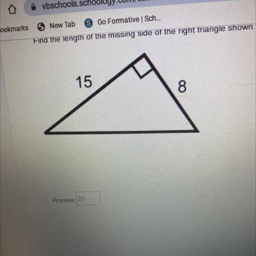 Find the length of the missing side of the right triangle shown.