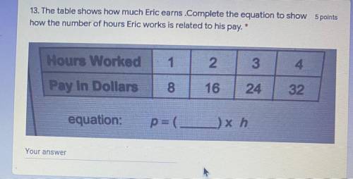 13. The table shows how much Eric earns.Complete the equation to show how the number of hours Eric