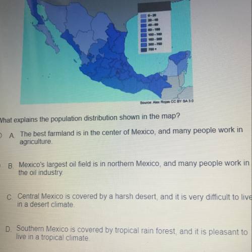 What explains the population distribution shown in the map?