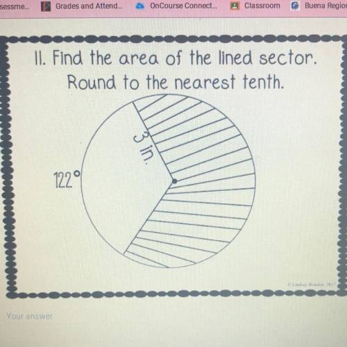 Find the area of the lined sector