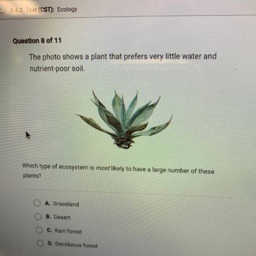 PLEASE HELP

The photo shows a plant that prefers very little water and
nutrient-poor soil.
Which