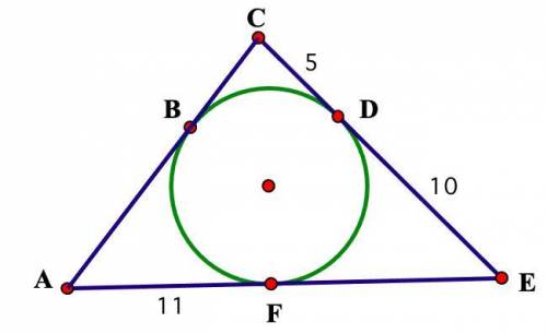 The sides of the triangle are tangent to the circle. Find the missing segments.