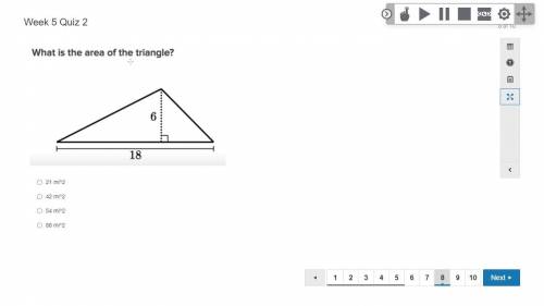 What is the Area of the Triangle?
A. 21 mi^2
B. 42 mi^2
C. 54 mi^2
D. 88 mi^2