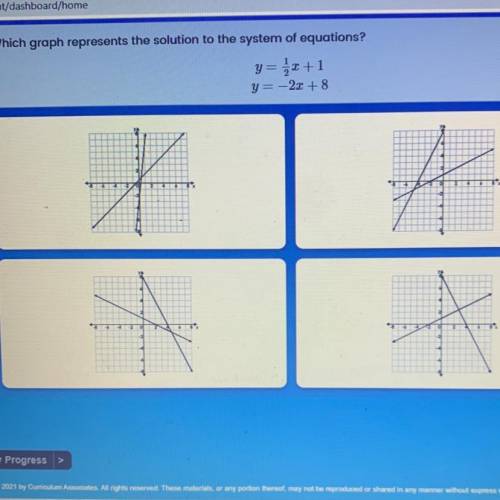 Which graph represents the solution to the system of equations?
y=1/2x+1
y = -2x +8