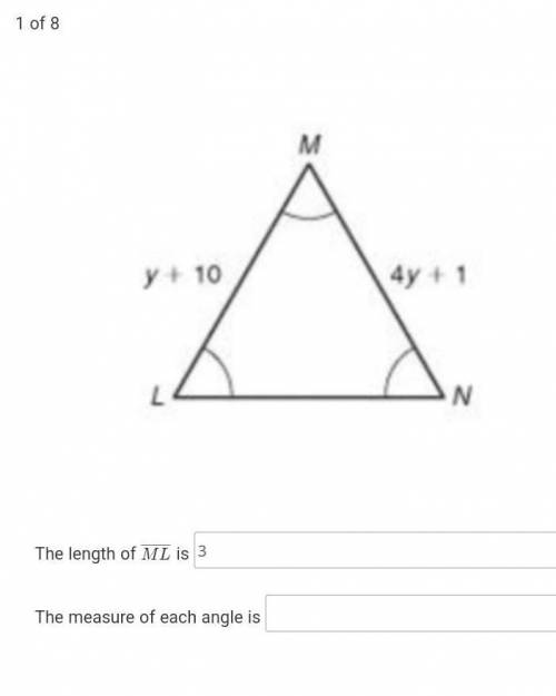 i know that ML=3 because if all the angles are congruent all of the sides are congruent therefore y