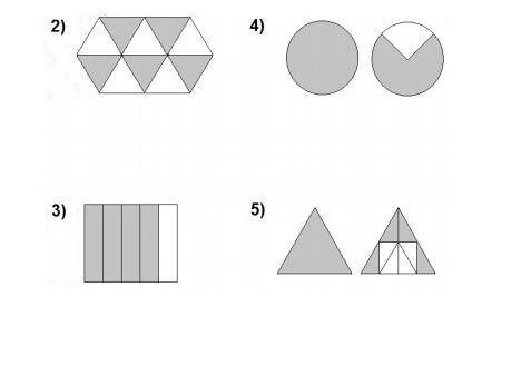 Escribe la fracción que corresponde a la parte pintada de cada figura y luego

 clasifícalas (prop