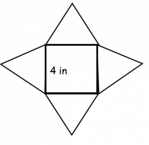 Four equilateral triangles are connected to a square as shown. What is the area of the resulting fi