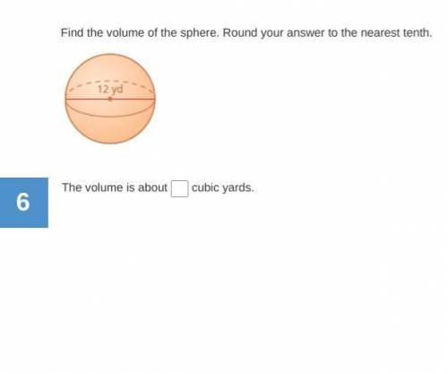 Find the volume of the sphere. Round your answer to the nearest tenth. The diameter is 12.