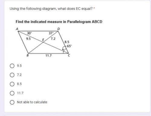 Using the following diagram, what does EC equal? *