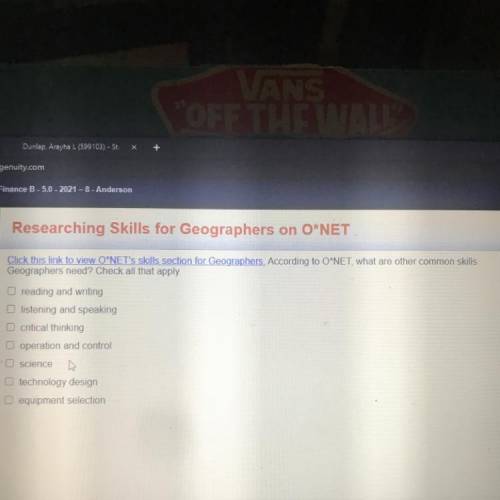 Click this link to view O‘NET's skills section for Geographers. According to OʻNET, what are other