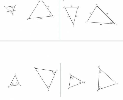 For each of the pairs of triangles below answer the following two questions:

Are these triangles
