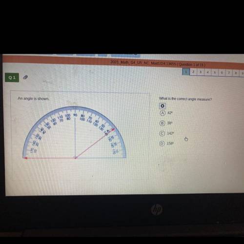 What is the correct angle measure 42° 38° 142° 158°