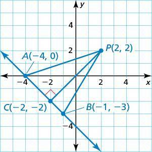 Find the distance from point P to $\overleftrightarrow{AB}$ . Round your answer to the nearest tent