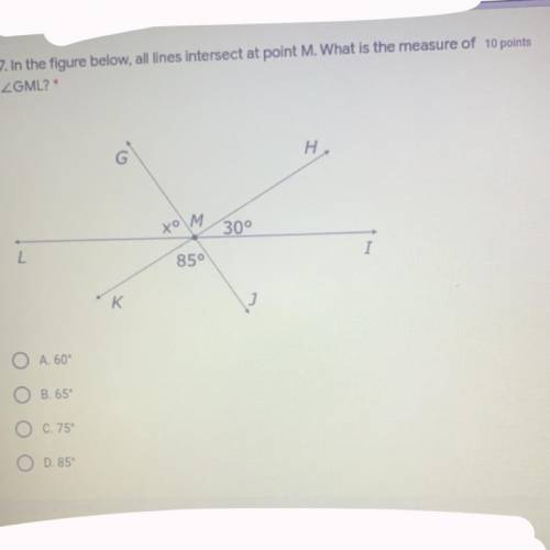 In the figure below, all lines intersect at point M. what is the measure of
