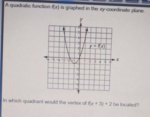 Please help quickly. A quadratic function f(x) is graphed in the xy-coordinate plane. Which quadran
