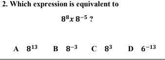 Which expression is equivalent to 8^8x8^-5
