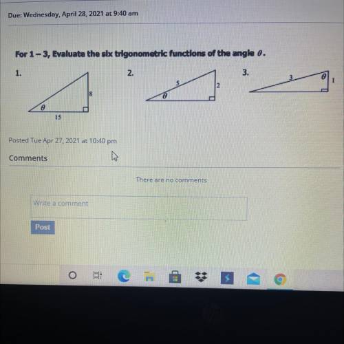 Evaluate the six trigonometric functions of the angle θ