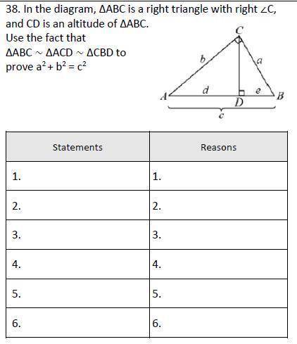 Need help filling out this proof

In the diagram, ΔABC is a right triangle with right ∠C, and CD i