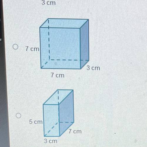 Which rectangular prism has the greatest volume?
Answer asap!!