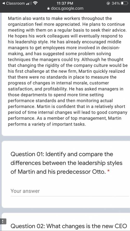 Identify and compare the differences between the leadership styles of Martin and his predecessor Ot