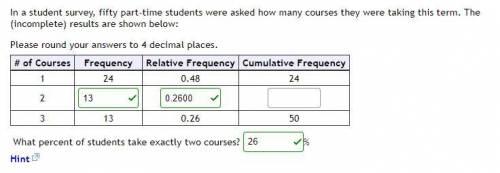 In a student survey, fifty part-time students were asked how many courses they were taking this ter