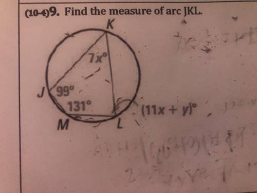 Find the measure of arc JKL
see image