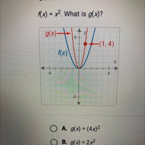 F(x) = x^2. what is g(x)? A. g(x) = (4x)^2 B. g(x) = 2x^2 C. g(x) = (1/2x)^2 D. g(x) = (2x)^2