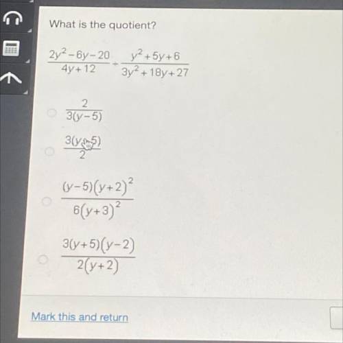 What is the quotient? 2y2-6y-20/4y+12