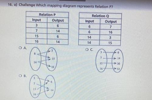 16. a) Challenge Which mapping diagram represents Relation P?