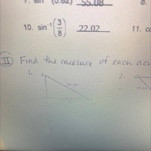 Find the measure of each acute angle to the nearest degree