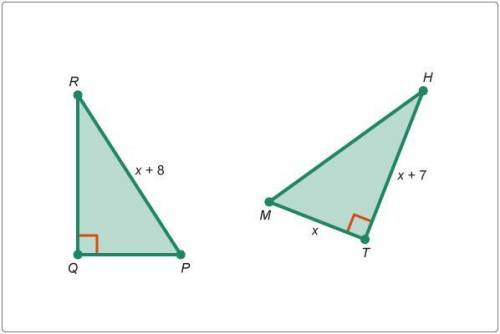 In the following diagram, △PQR≅△MTH

Use the Pythagorean Theorem to solve for the positive value o