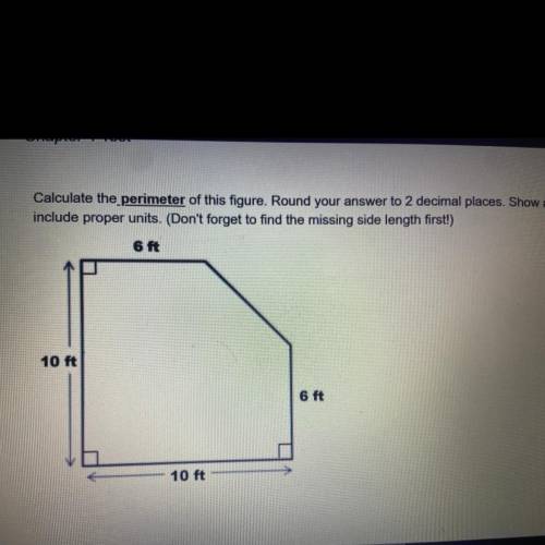 Calculate the perimeter of this figure. Round your answer to 2 decimal places. Show all work and