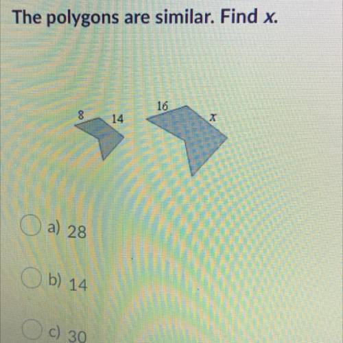 The polygons are similar. Find x.
16
8
14