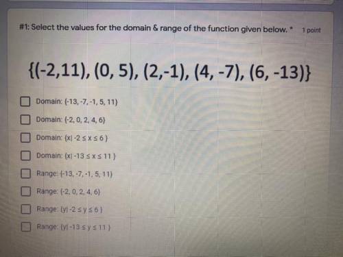 Please help!! Select the values for the domain & range of the function given below.
