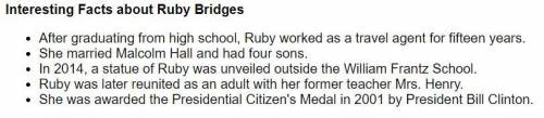 Looking at the “Interesting Facts About Ruby Bridges” section, what is the most inspirational bulle