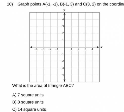 Graph points A(-1, -1), B(-1, 3) and C(3, 2) on the coordinate plane. What is the area of triangle