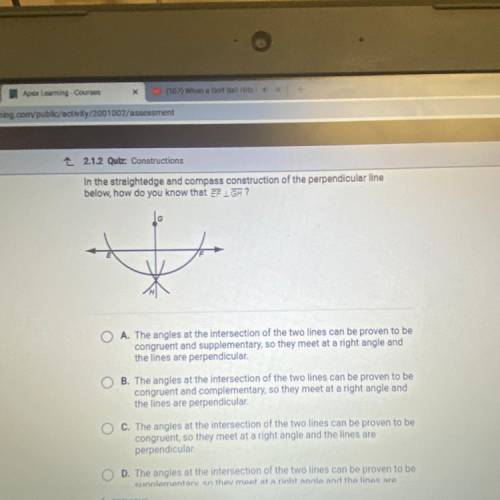 In the straightedge and compass construction of the perpendicular line

below, how do you know tha