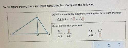 In the figure below there are three right triangles complete the following.​