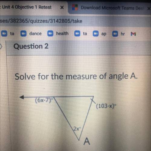 Solve for the measure of angle A.