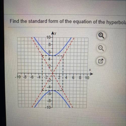 Find the standard form of the equation of the hyperbola shown below.