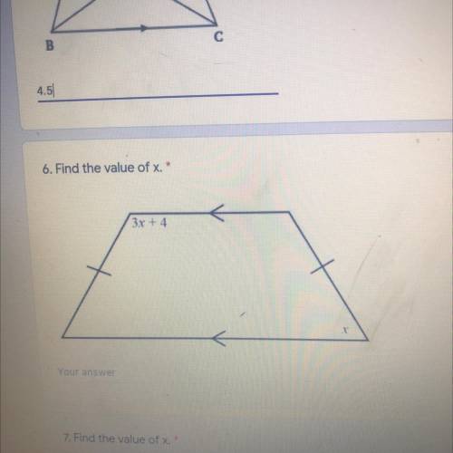 6. Find the value of x.*
Can some pls help me!! Show work pls and thank you