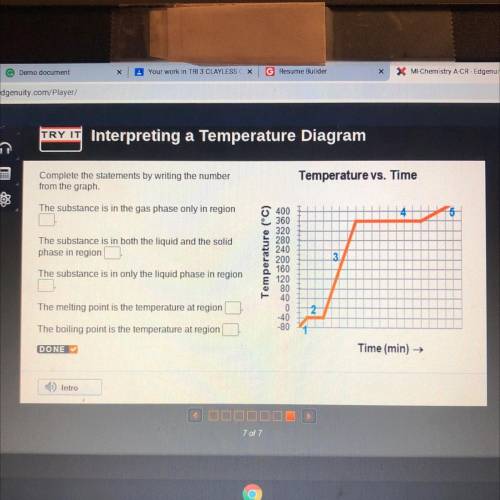 Complete the statements by writing the number

from the graph.
Temperature vs. Time
The substance